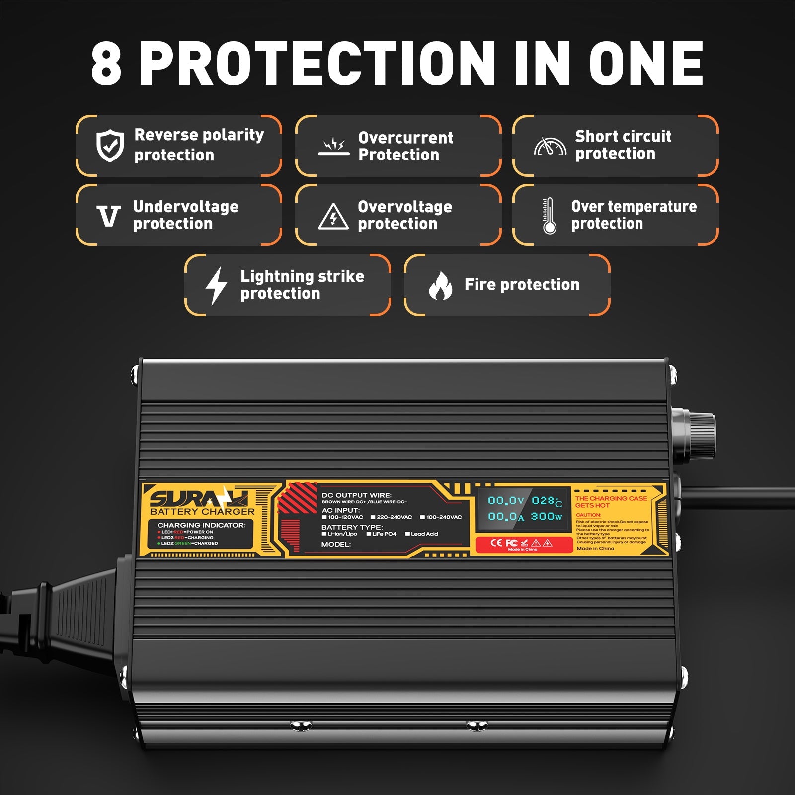 Suraziki Lead Acid Battery 24V 6A Battery Charger for 24V Lead Acid AGM GEL Deep Cycle and Auto Starting Batteries, LED Display, Full Protection，Aluminum alloy shell