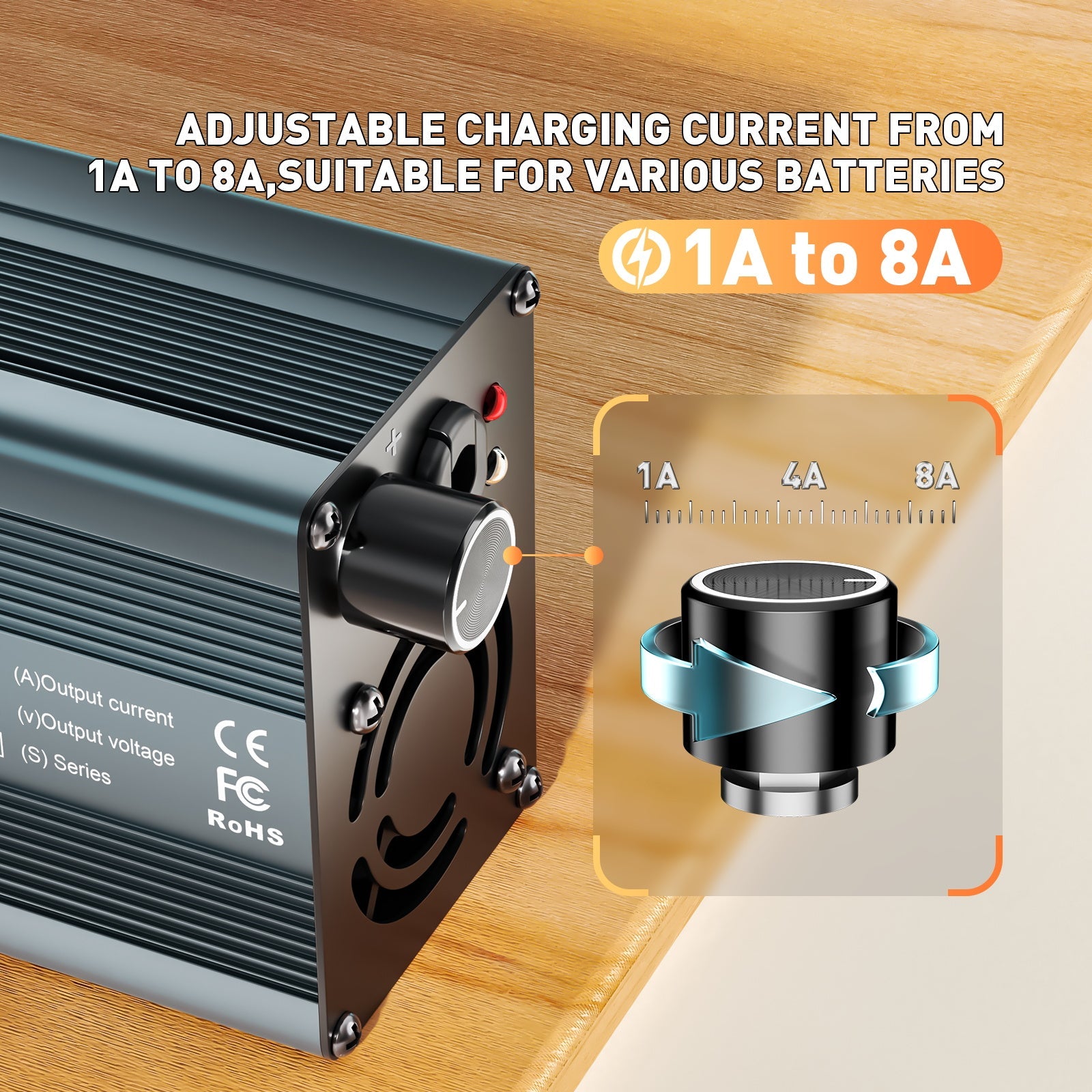 Suraziki 87.6V 1-8A current adjustable Lithium LiFePO4 Battery Charger for 76.8V(72V ) LiFePO4 battery, Cooling Fan, Aluminum alloy housing, LCD Display
