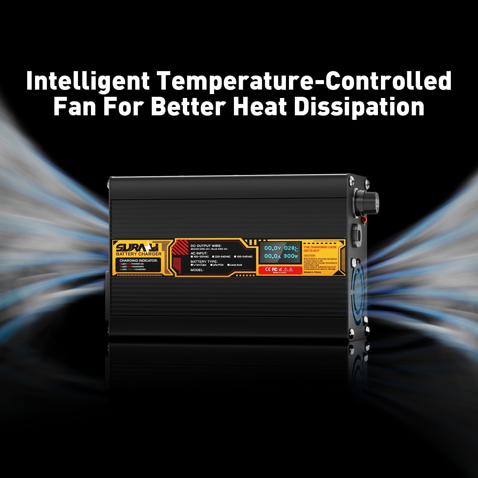 Suraziki Lithium-67,2 V 3 A-Batterieladegerät für 59,2 V 60 V Lithium-Ionen-Polymerbatterien, LED-Anzeige, vollständiger Schutz, Gehäuse aus Aluminiumlegierung