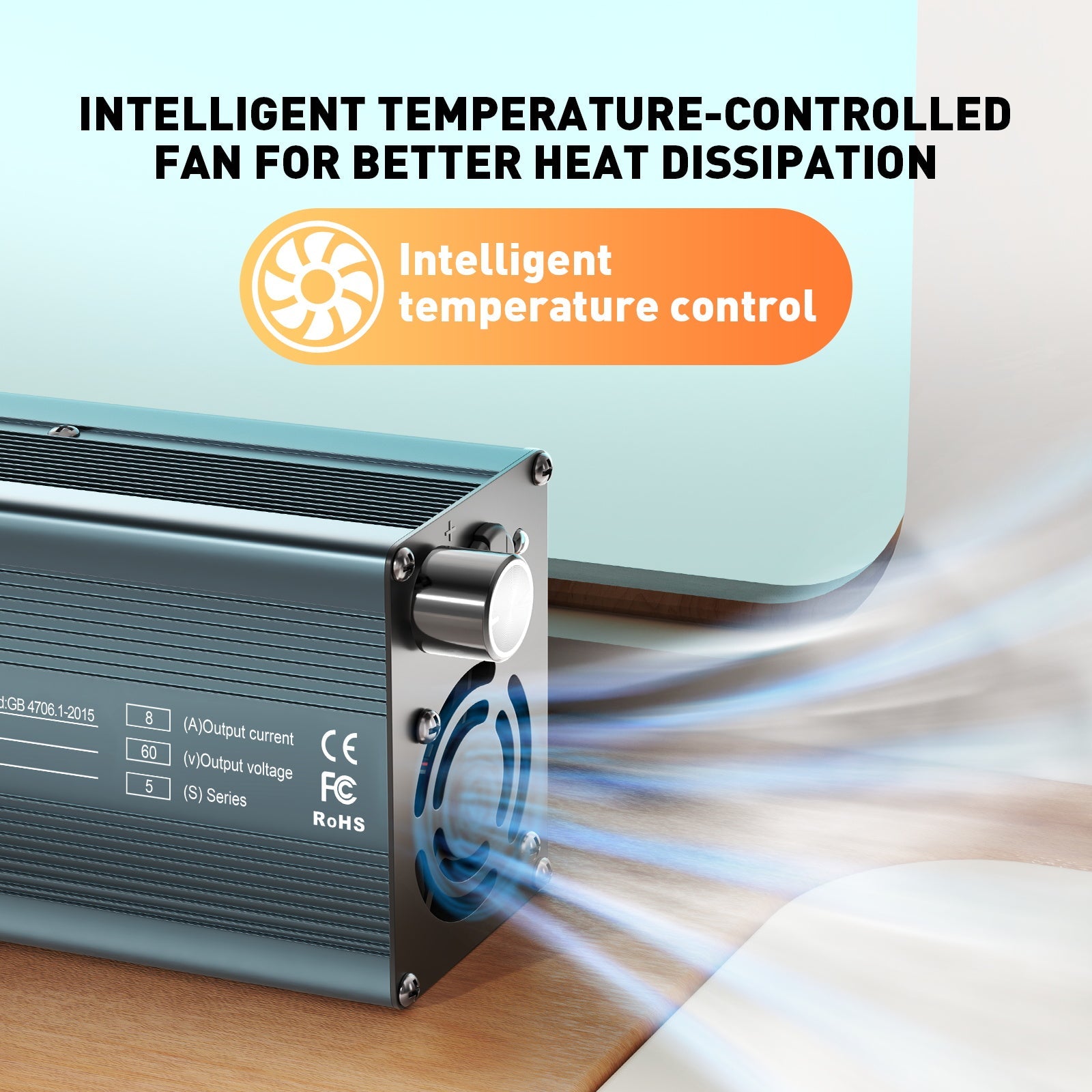 Suraziki 60 V 1–8 A Strom einstellbares Batterieladegerät, funktioniert mit allen Blei-Säure-Batterien (geflutet, versiegelt, AGM, Gel), LCD-Display, Kühlventilatoren, Gehäuse aus Aluminiumlegierung