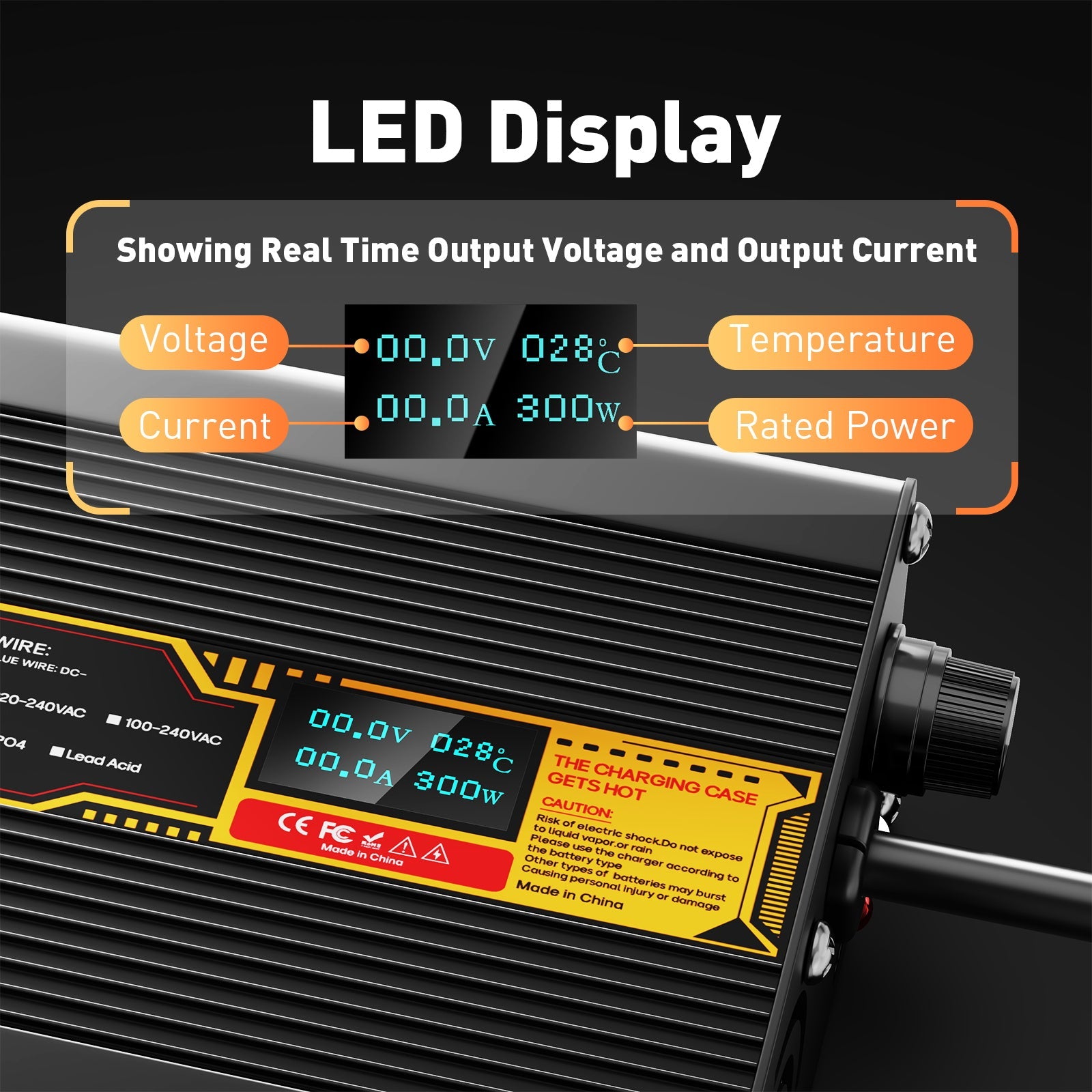 Suraziki Lithium-Akkuladegerät 75,6 V, 4 A, für 66,6 V Lithium-Ionen-Polymer-Akkus, LED-Anzeige, vollständiger Schutz, Gehäuse aus Aluminiumlegierung