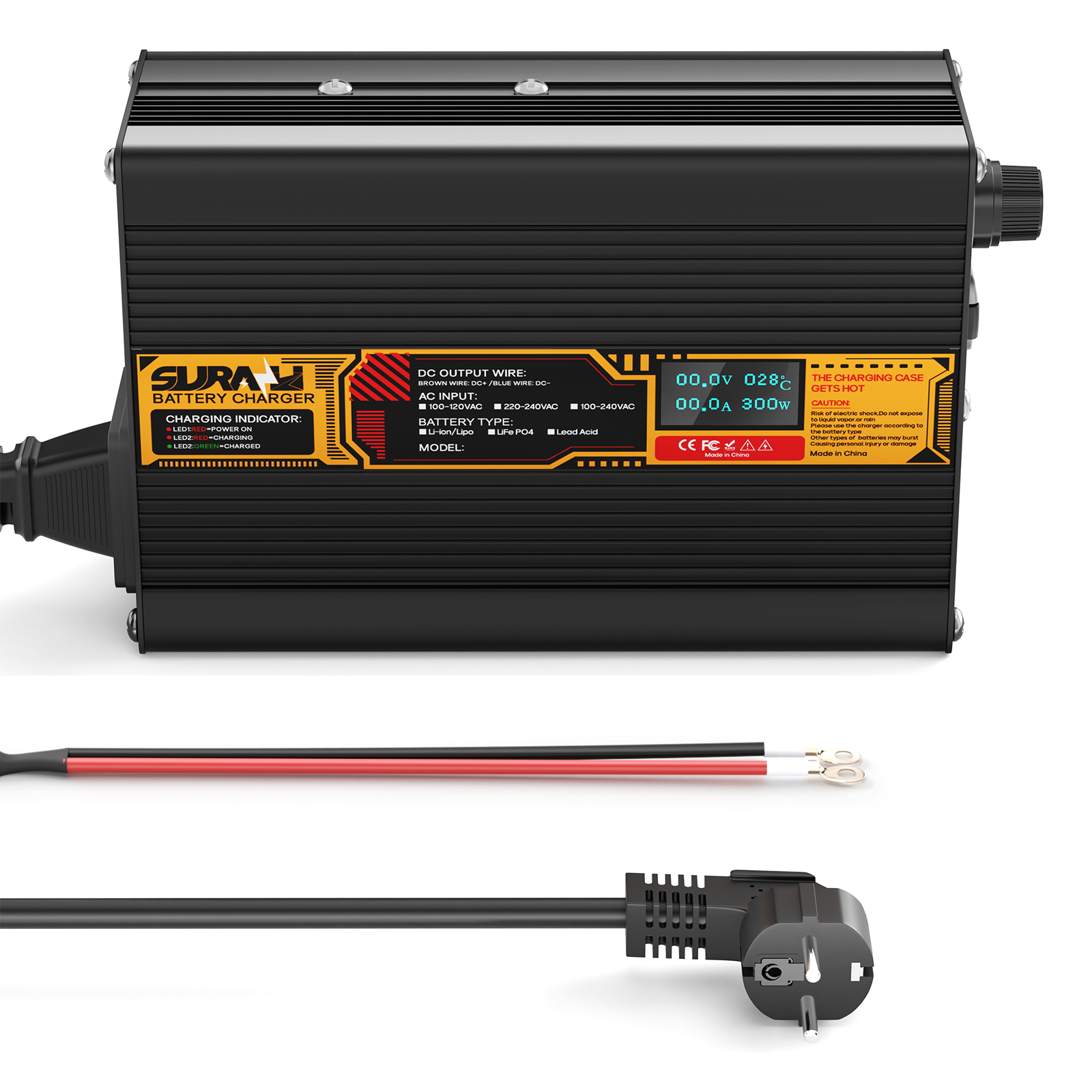 Suraziki Lithium-67,2 V 3 A-Batterieladegerät für 59,2 V 60 V Lithium-Ionen-Polymerbatterien, LED-Anzeige, vollständiger Schutz, Gehäuse aus Aluminiumlegierung