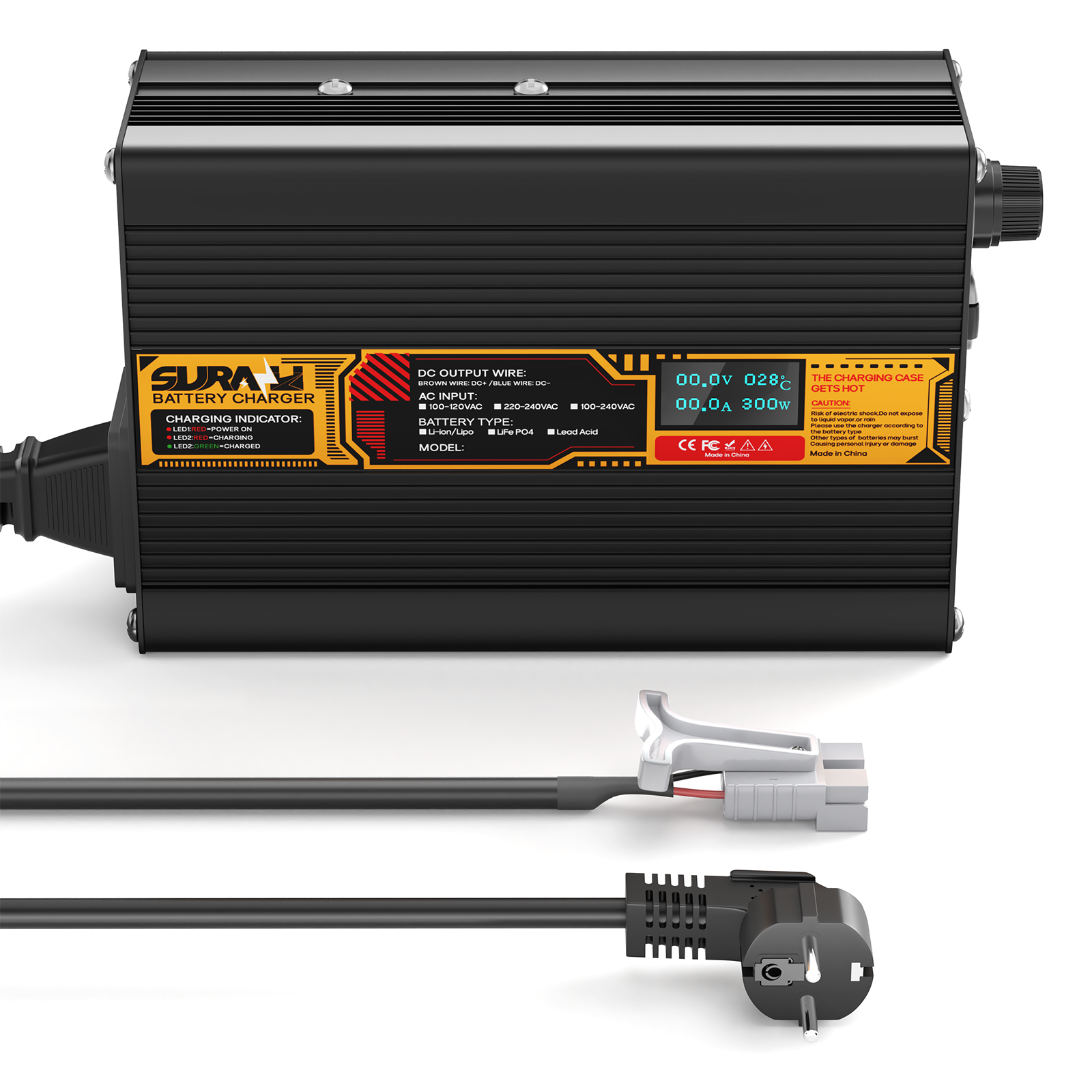 Suraziki Lithium-67,2 V 3 A-Batterieladegerät für 59,2 V 60 V Lithium-Ionen-Polymerbatterien, LED-Anzeige, vollständiger Schutz, Gehäuse aus Aluminiumlegierung