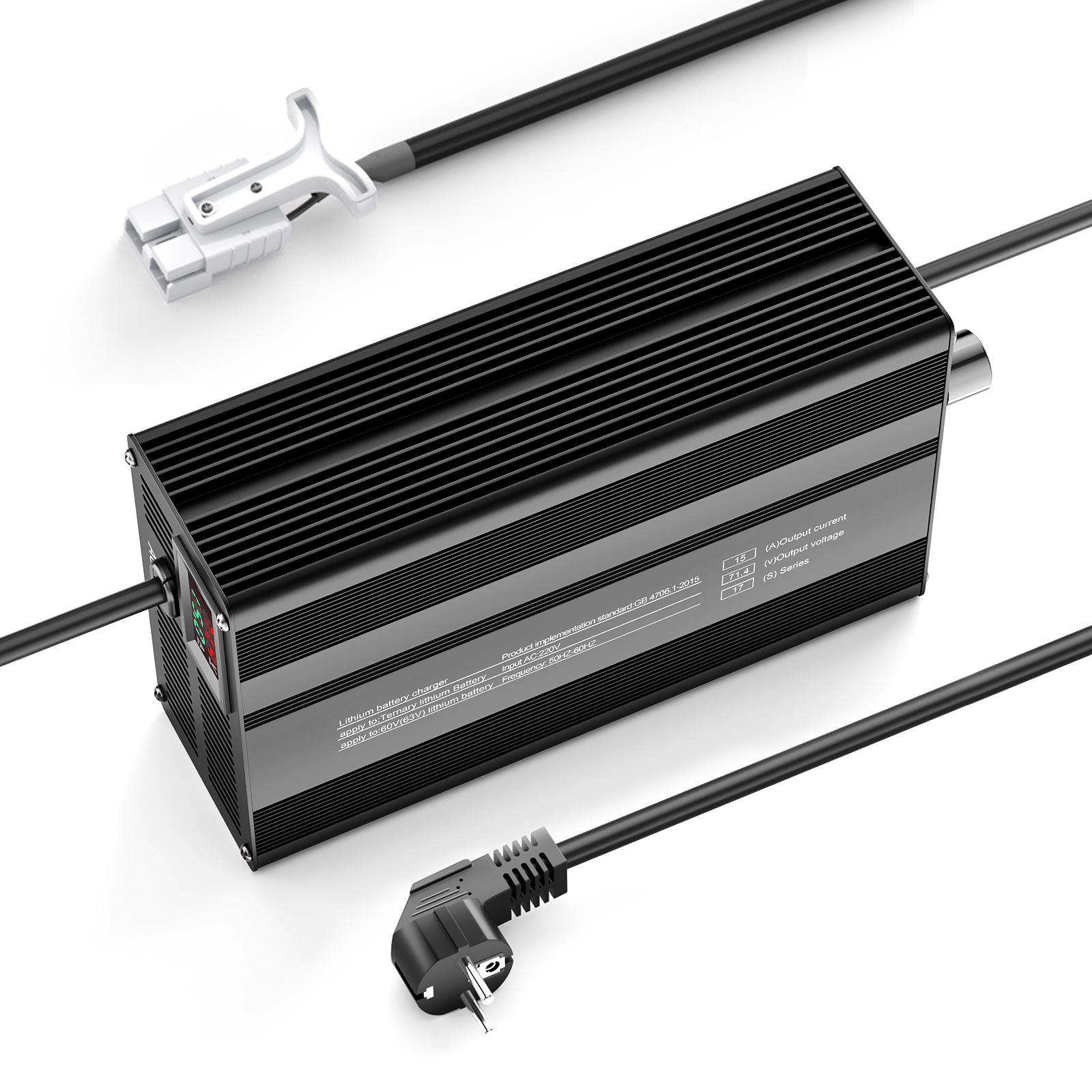 Suraziki 71,4 V 1-15 A Strom einstellbares Lithium-Batterieladegerät für 17S 62,9 V Li-Ionen-/ternäre Lithium-/Polymer-Batterien, E-Bike-Scooter-Batterieladegerät