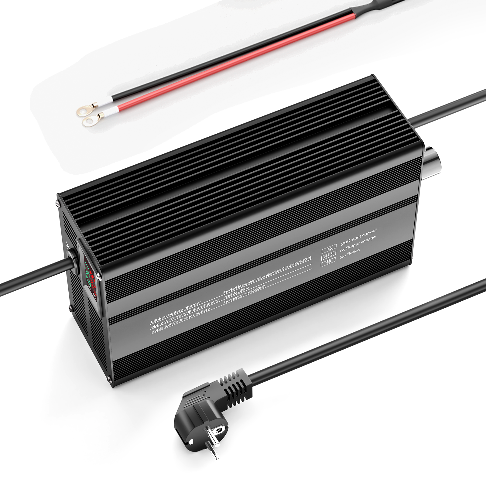 Suraziki 67,2 V 1-15 A Strom einstellbares Lithium-Batterieladegerät für 16S 59,2 V Li-Ionen-/ternäre Lithium-/Polymer-Batterien, E-Bike-Scooter-Batterieladegerät