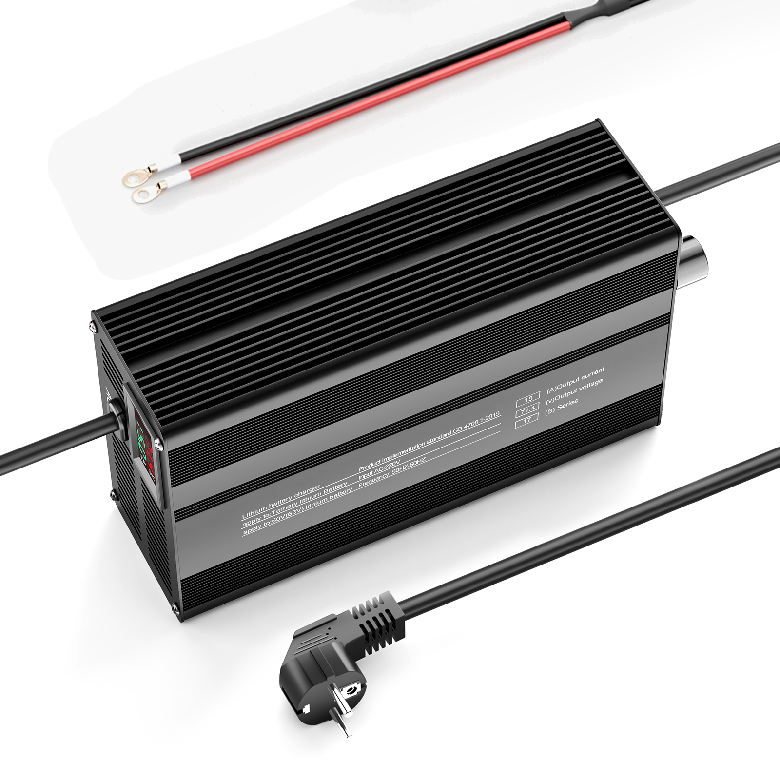 Suraziki 71,4 V 1-15 A Strom einstellbares Lithium-Batterieladegerät für 17S 62,9 V Li-Ionen-/ternäre Lithium-/Polymer-Batterien, E-Bike-Scooter-Batterieladegerät