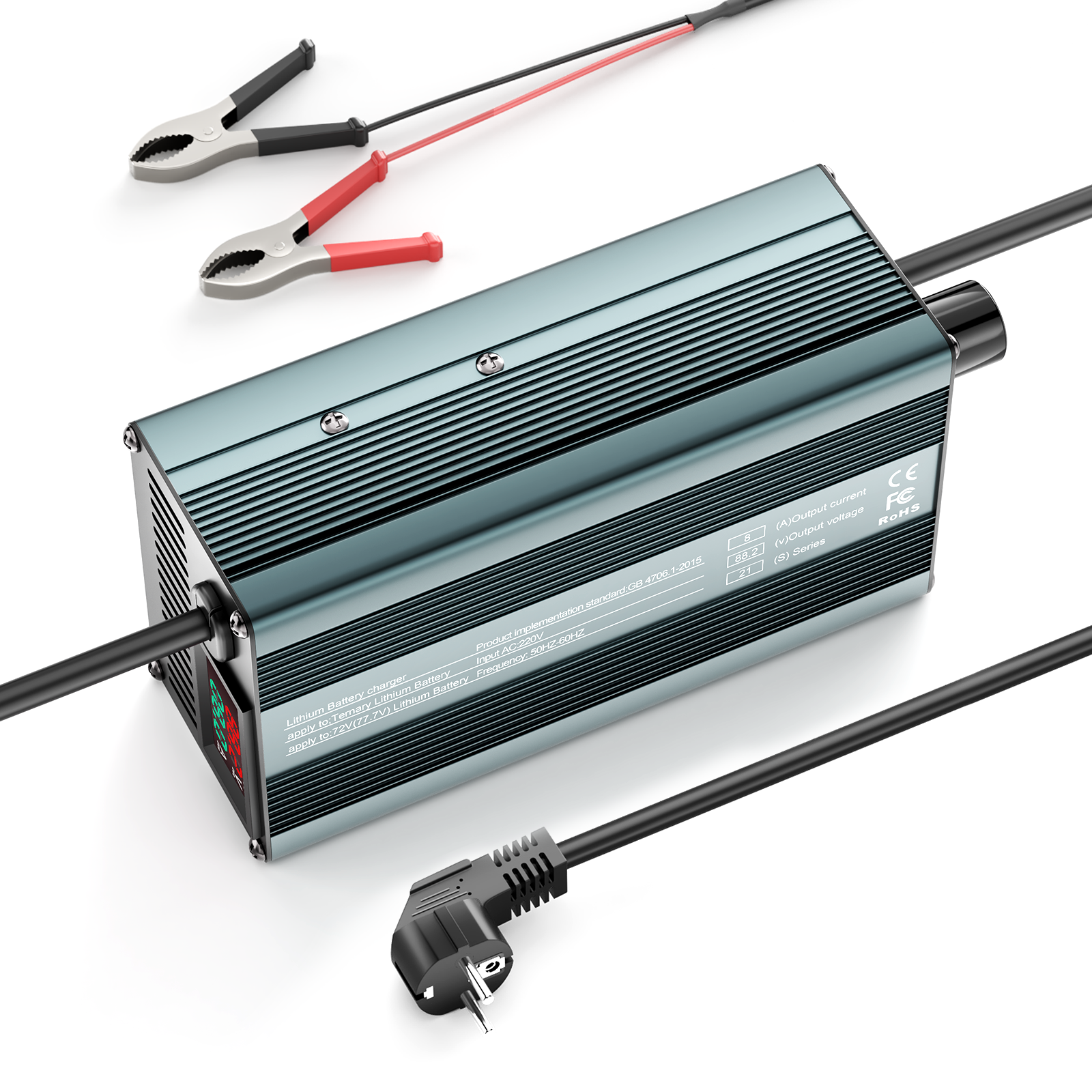 Suraziki 88.2V 1-8A current adjustable lithium battery charger for 21S 77.7V Li-ion / ternary lithium / polymer battery, Ebike Scooter electric motorcycle Battery Charger