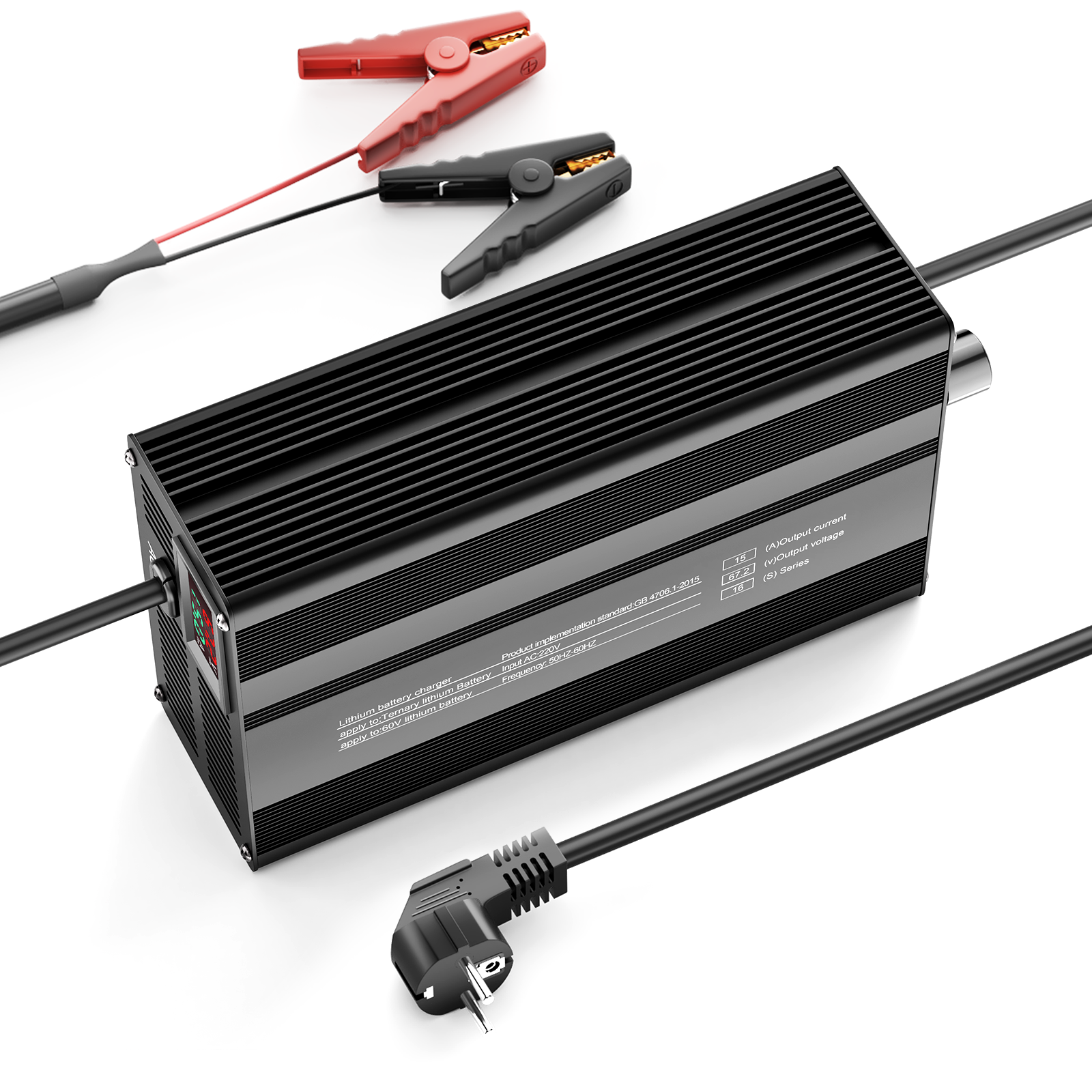 Suraziki 67,2 V 1-15 A Strom einstellbares Lithium-Batterieladegerät für 16S 59,2 V Li-Ionen-/ternäre Lithium-/Polymer-Batterien, E-Bike-Scooter-Batterieladegerät