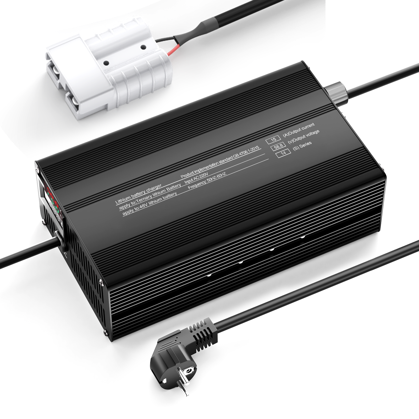 Suraziki 58.8V 1-15A Current Adjustable Lithium Battery Charger for 14S 51.8V Li-Ion/Ternary Lithium/Polymer Batteries, Ebike Scooter Battery Charger