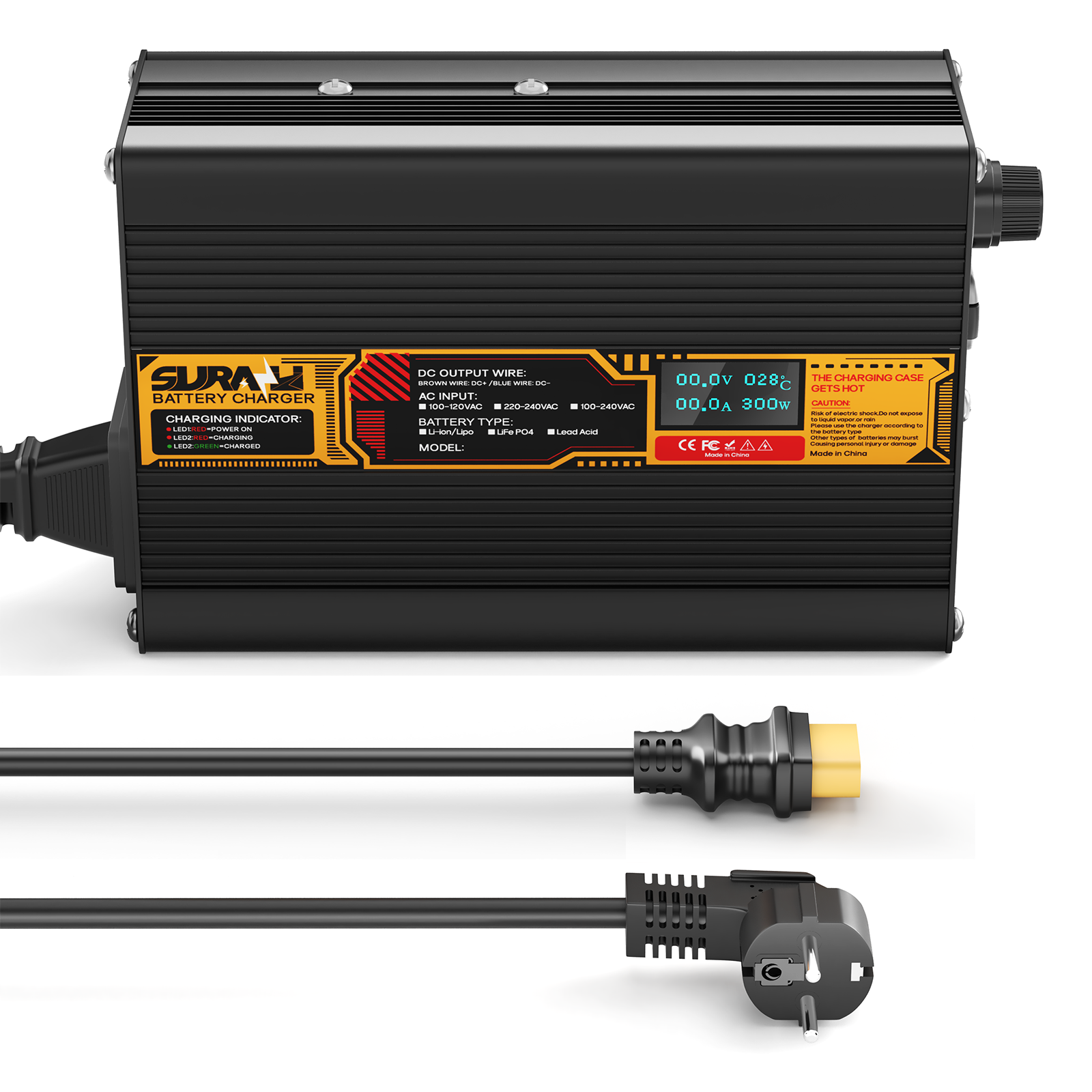Suraziki Lead Acid Battery 72V 3A Battery Charger for 72V Lead Acid AGM GEL Deep Cycle and Auto Starting Batteries, LED Display, Full Protection，Aluminum alloy shell