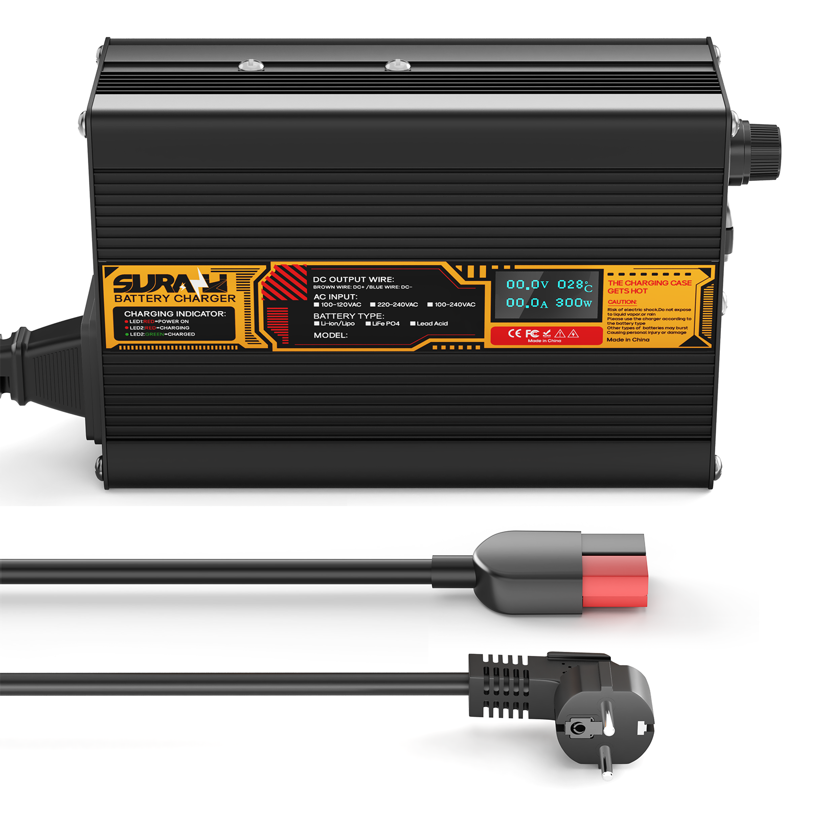 Suraziki Lithium-67,2 V 3 A-Batterieladegerät für 59,2 V 60 V Lithium-Ionen-Polymerbatterien, LED-Anzeige, vollständiger Schutz, Gehäuse aus Aluminiumlegierung