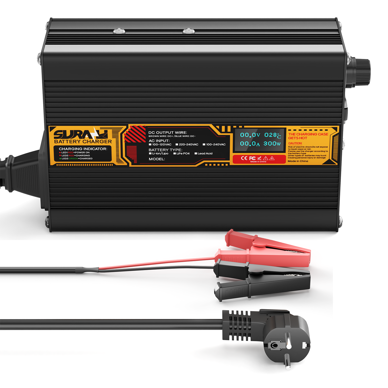 Suraziki Lithium-67,2 V 3 A-Batterieladegerät für 59,2 V 60 V Lithium-Ionen-Polymerbatterien, LED-Anzeige, vollständiger Schutz, Gehäuse aus Aluminiumlegierung