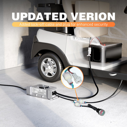 Suraziki 24V 30A loodacculader, IP65 waterdicht, met vergrendelingskabel voor palletwagen/vloerreiniger/golfkar/heftruck