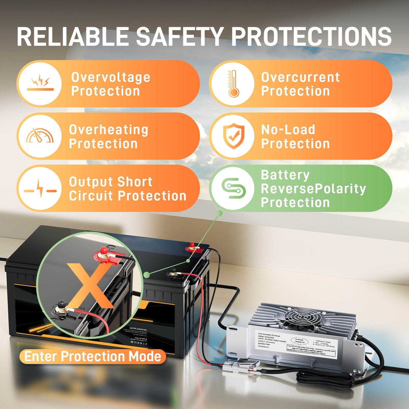 Suraziki 36V 25A Lithium Lifepo4 batterijlader, 43,8V laadspanning voor 36V (38,4V) 12S Batterij, waterdicht, 0V BMS-activering, met vergrendelingskabel voor elektrische voertuigen, e-bikes en golfkarretjes