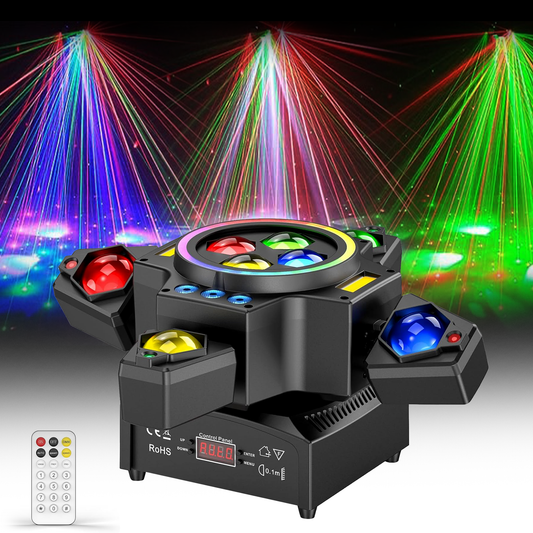 120W podiumlamp 4-in-1 RGBW moving head licht met laserlicht, lichtbundeleffecten, spotlight, feestverlichting met afstandsbediening voor disco, DJ, bar, verjaardagsfeest