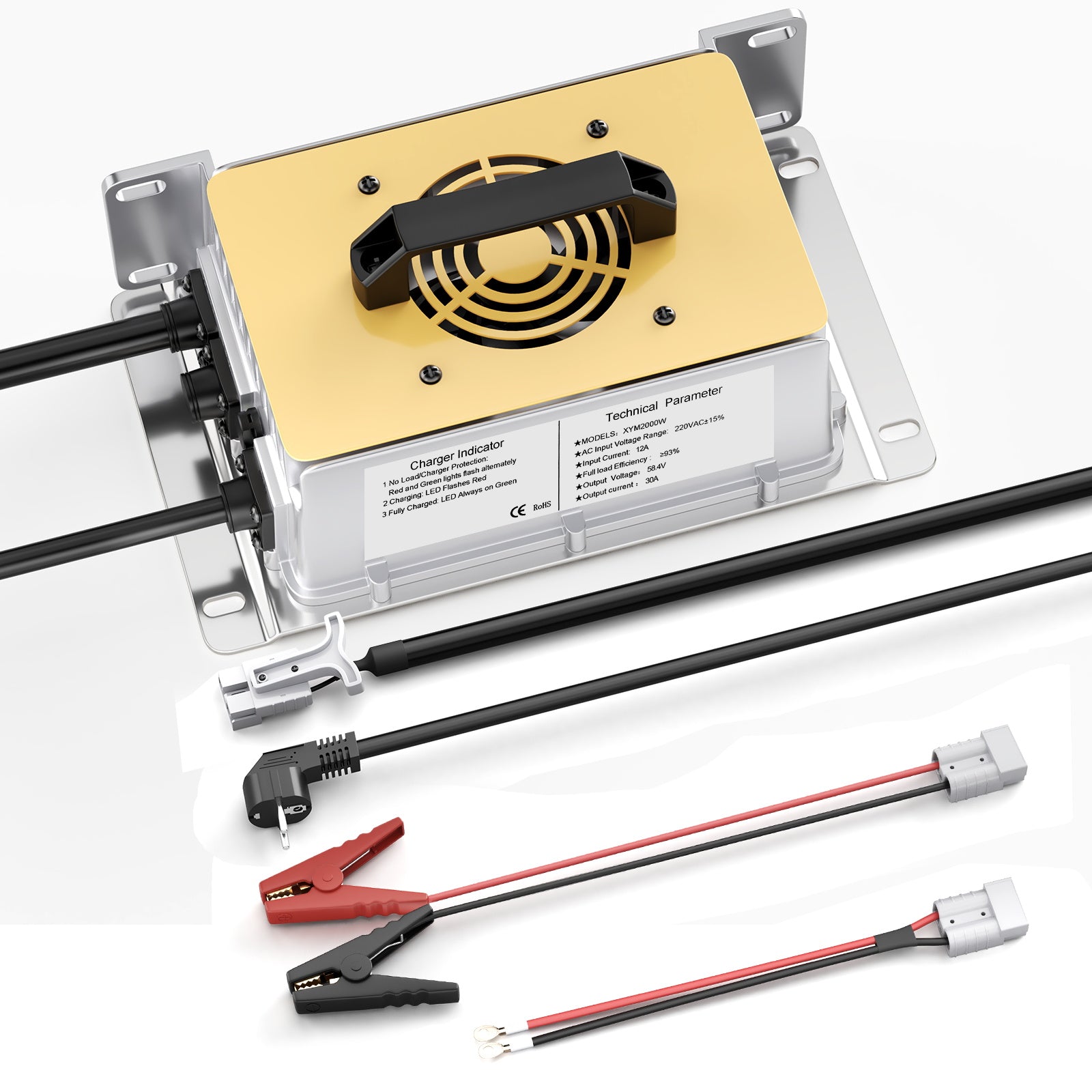 Novifevo 58.4V 30A LiFePO4 acculader voor 51.2V (48V) 16S Lithiumbatterijen, 0V-activering, 90% efficiëntie, volledige bescherming