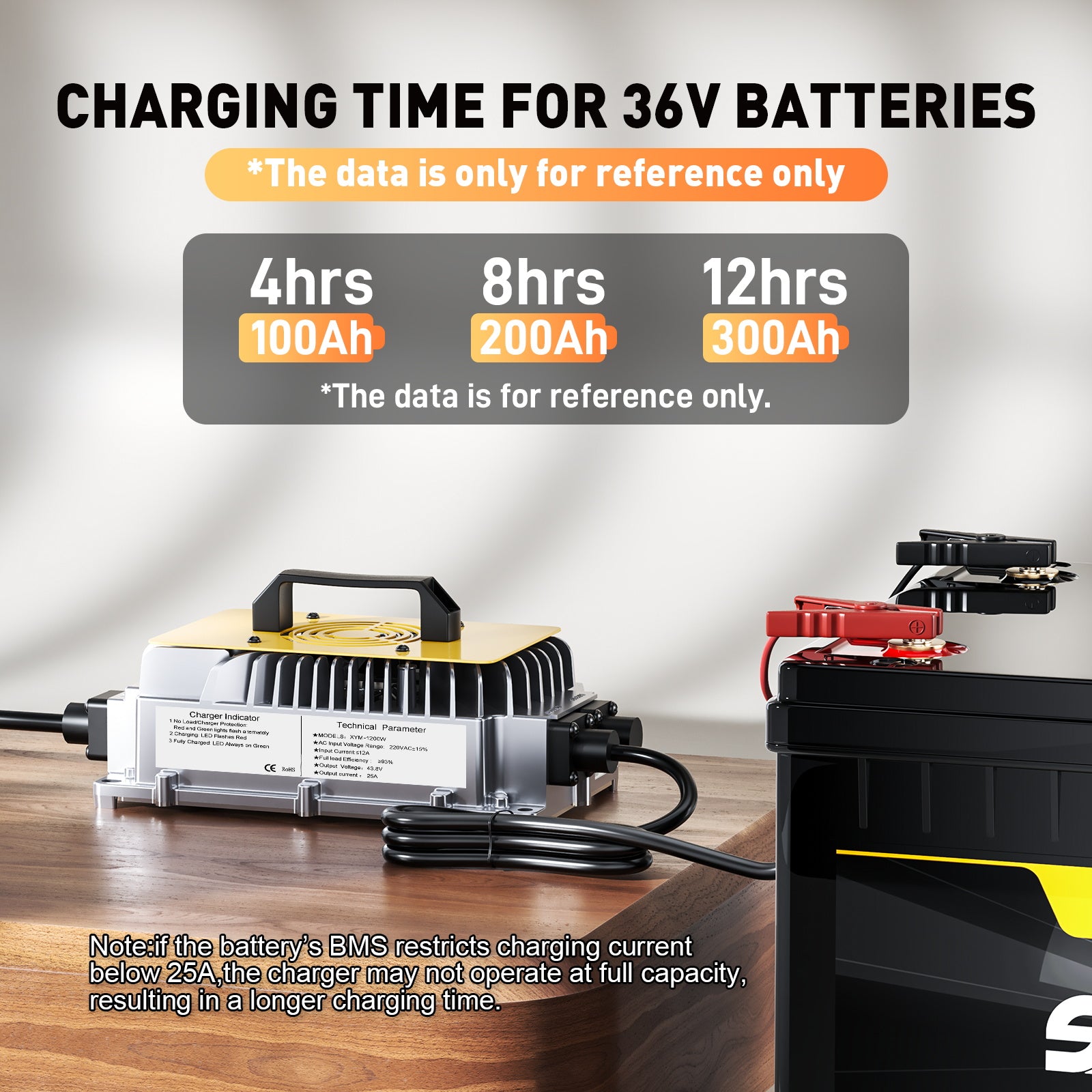 Suraziki 43.8V 25A Charger for 36V 38.4V LiFePO4 Batteries – 0V BMS Activation, Auto Shut-Off, Waterproof Aluminum Housing, Cooling Fan